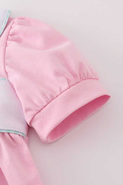 Pink teapot embroidery puff sleeve bloomer set