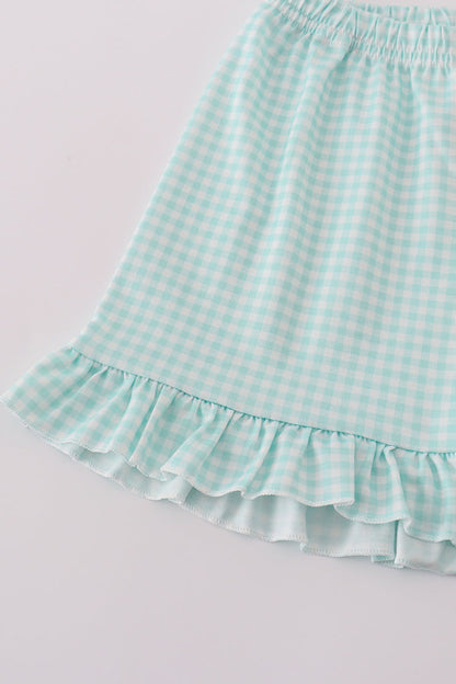 Pink teapot embroidery puff sleeve shorts set