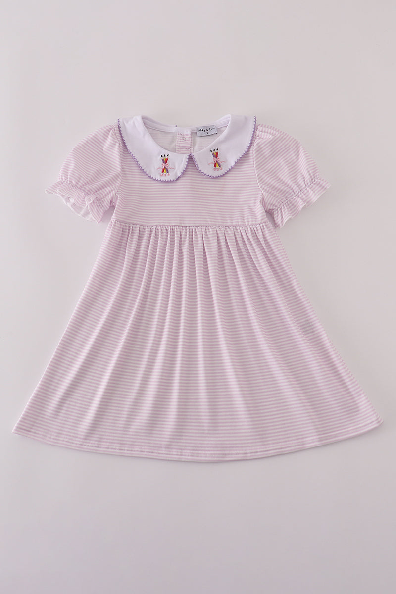 Purple stripe crayon embroidery dress