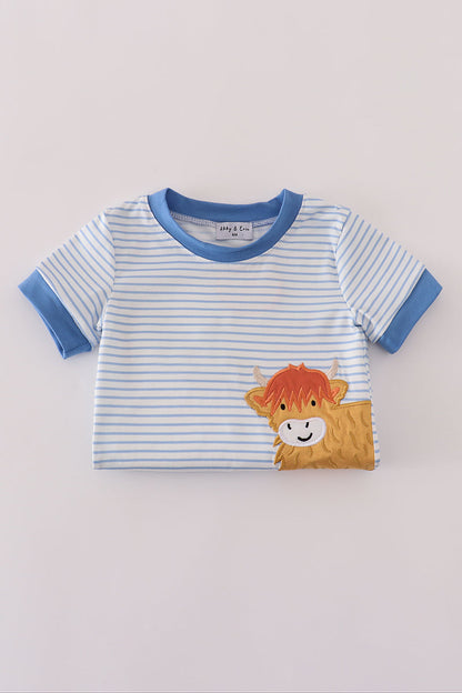 Blue stripe buffalo applique romper