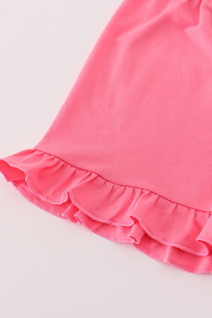 Pink character applique stripe shorts set