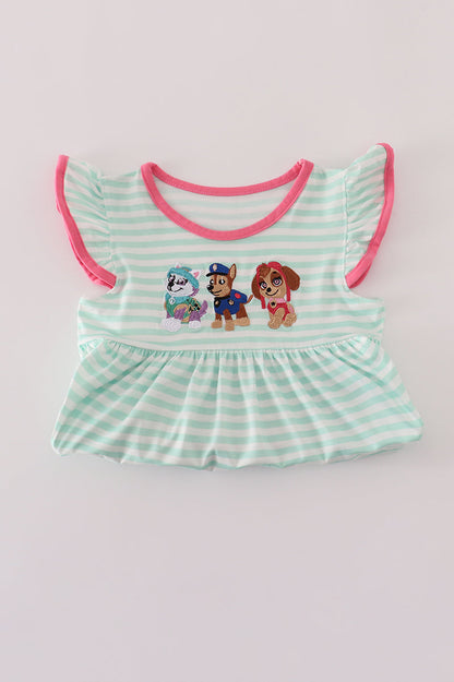 Pink character applique stripe shorts set