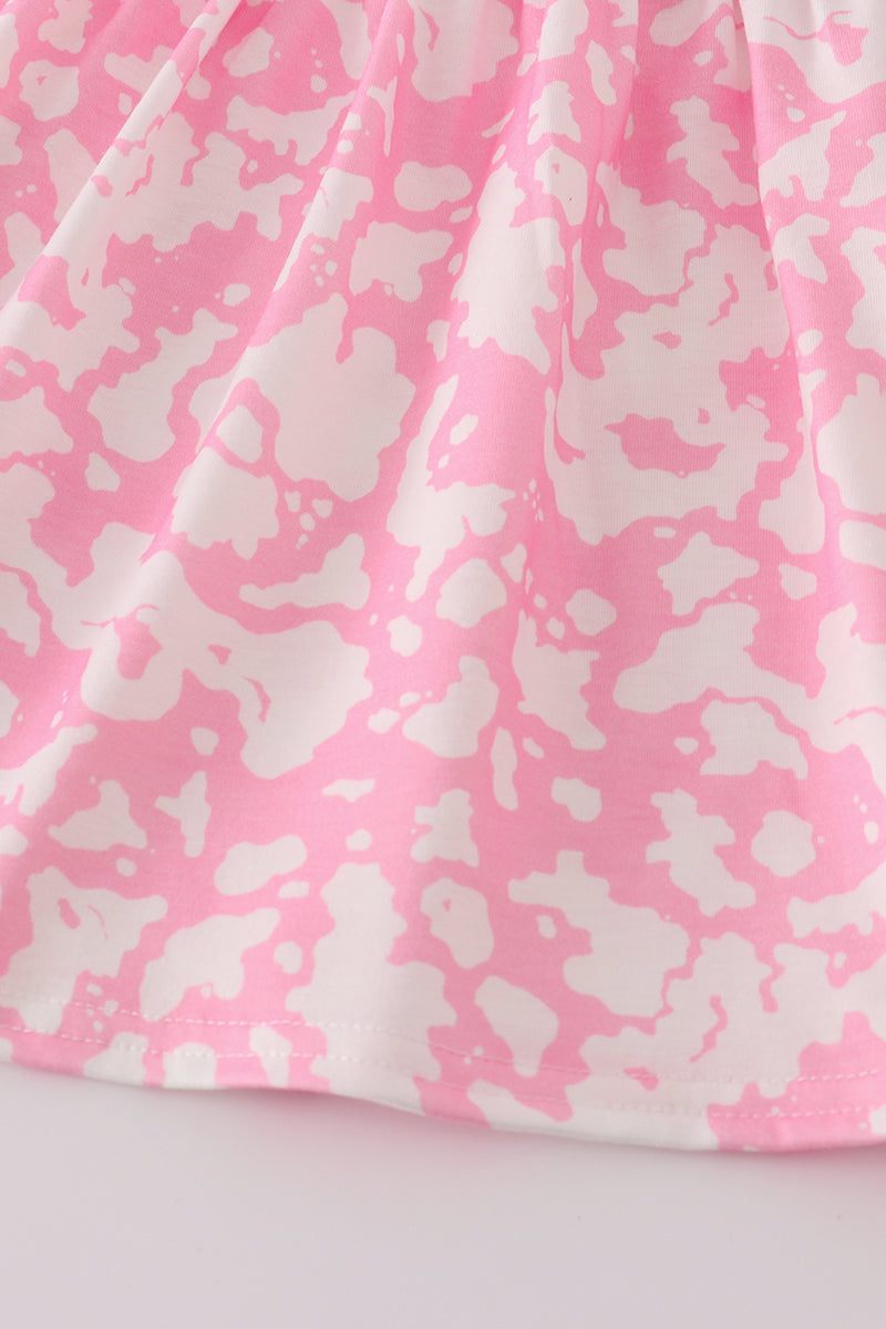 Pink strawberry milk cow embroidery ruffle shorts set