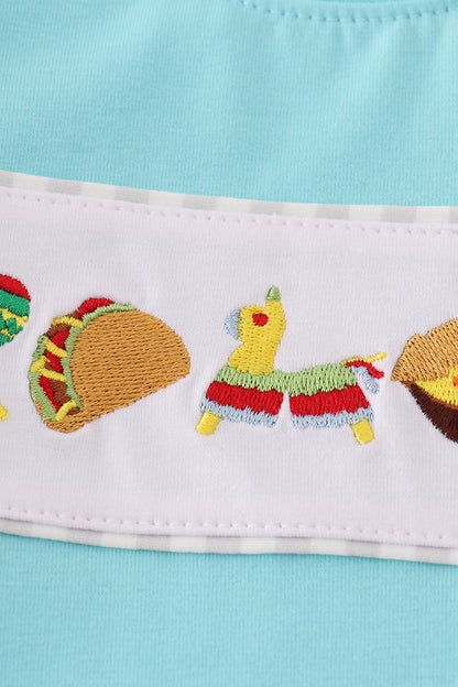 Blue taco embroidery stripe shorts set