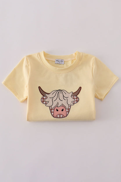 Highland cow applique shorts set
