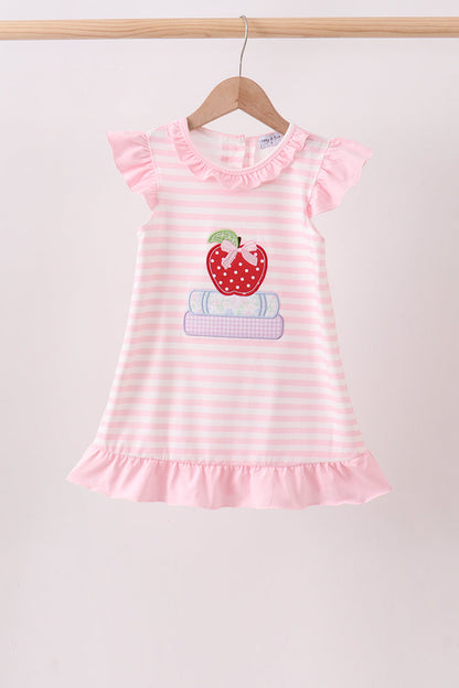 Pink Stripe Apple Book Appliqué Dress