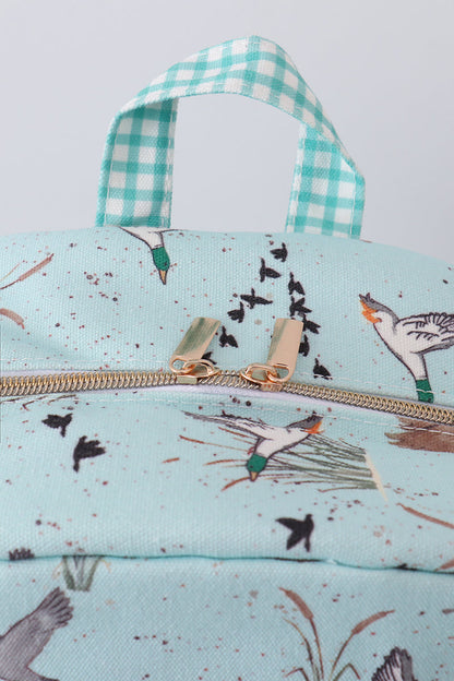 Green duck print backpack