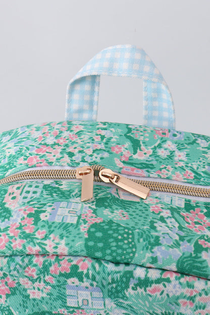 Green floral ruffle backpack