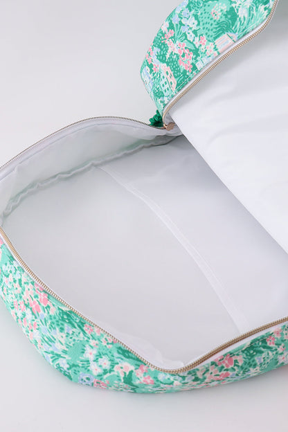 Green floral ruffle backpack