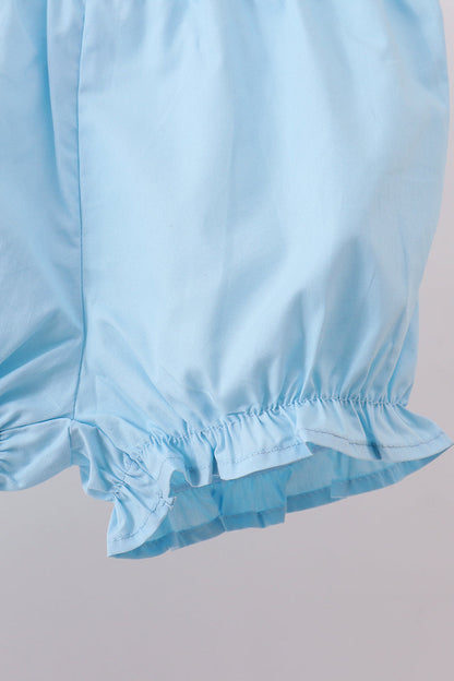 Blue bow ruffle bloomer set